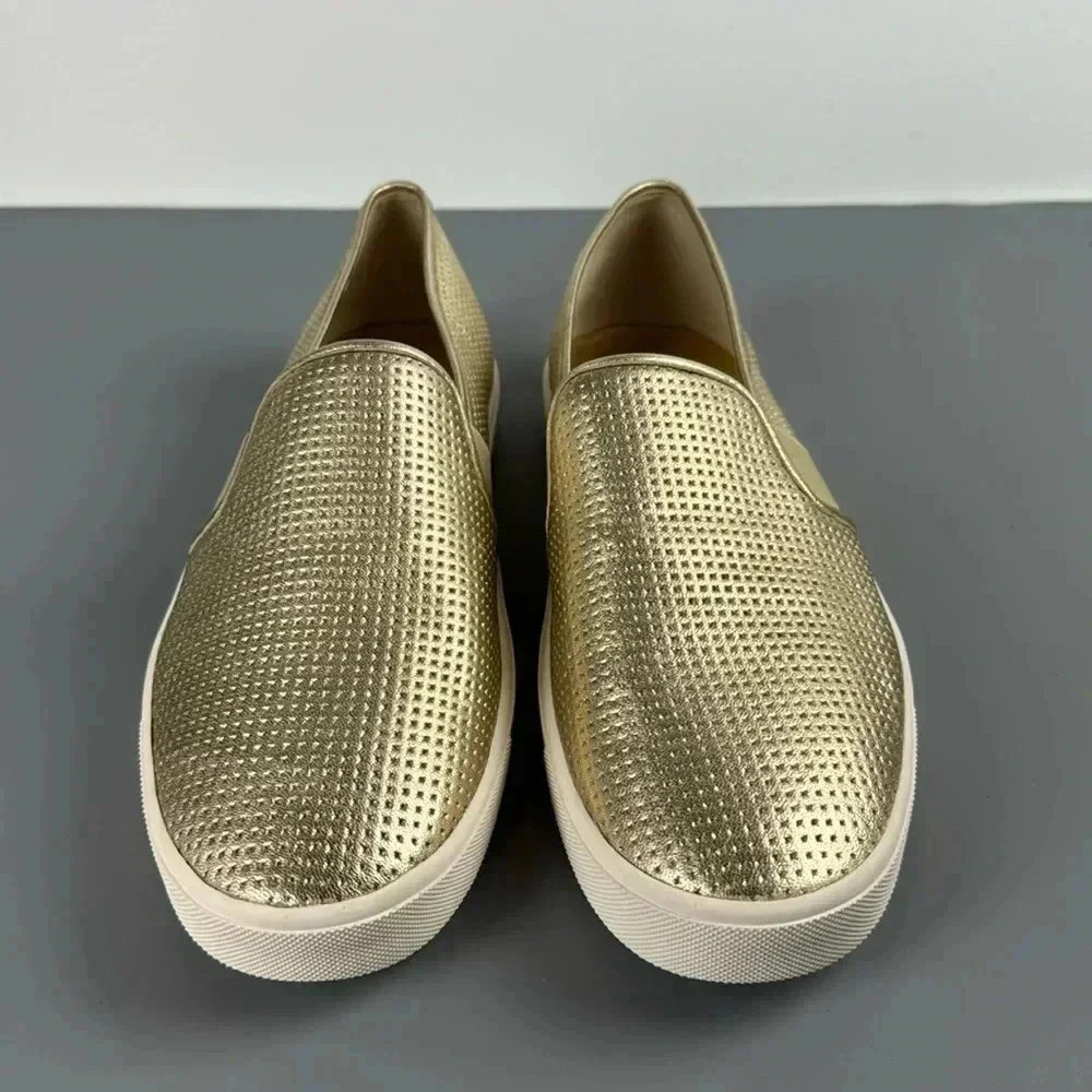 Vince Metallic Gold Perforated Slip-On Sneakers